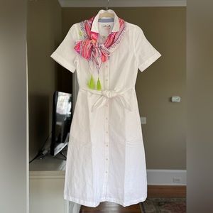 NWT Vineyard Vines Sz 2 White Tie-Front Midi Linen Shirt Dress with pockets